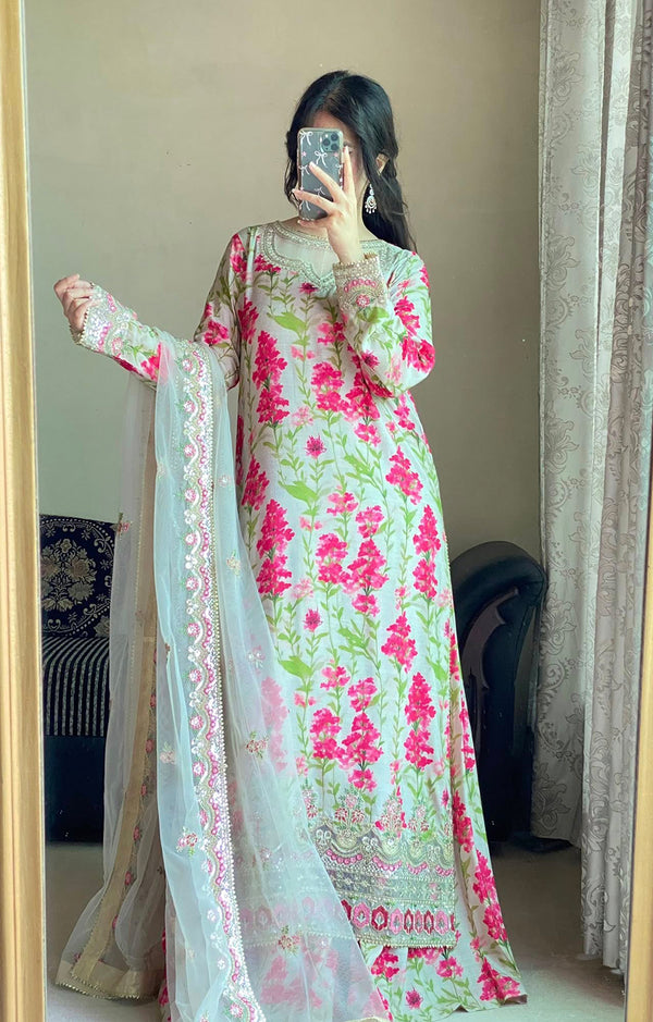 ANEELAS SILK PRINT RED FLOW