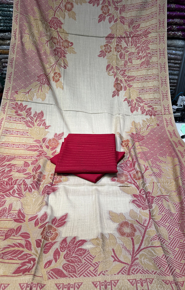 PEACH LEATHER SHAWL SUIT KAANI FLOWER